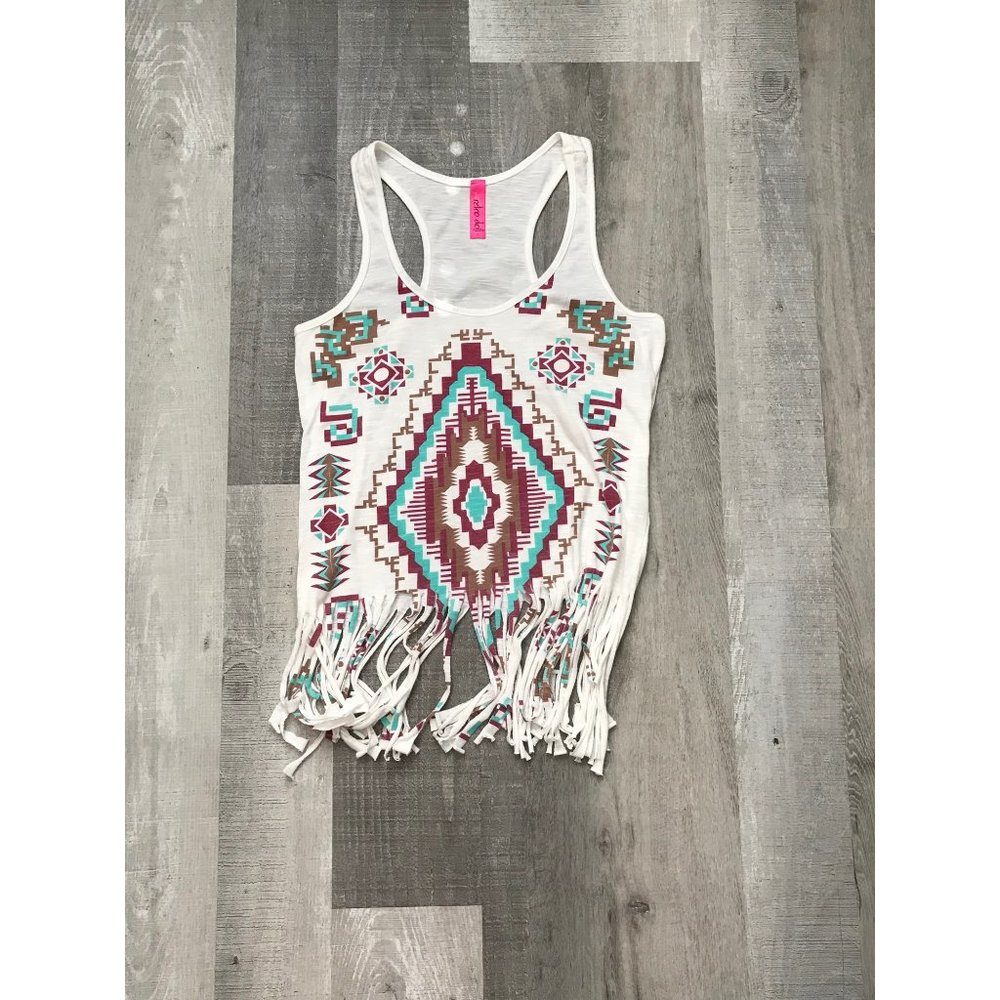 Boho Fringe Racerback Top Size Small